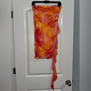 SHEIN Vibrant Orange and Pink strapless dress with drape